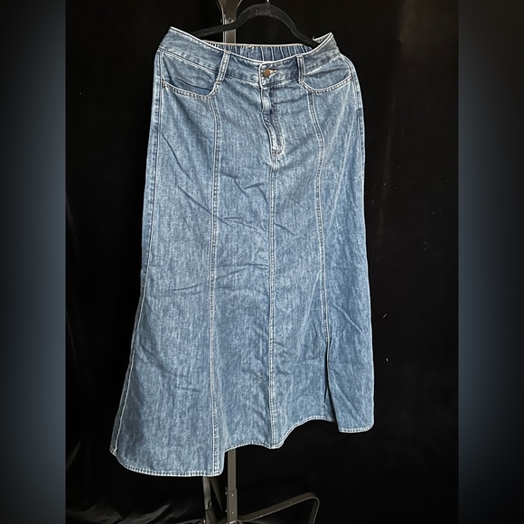 Women's Blue Denim Flared Maxi Skirt Size L - Picture 6 of 12